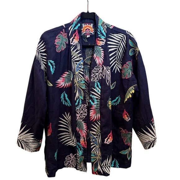 Johnny Was Other - Johnny Was Kaluhi Embroidered Floral Cropped Kimono Vibrant Boho Chic Multicolor